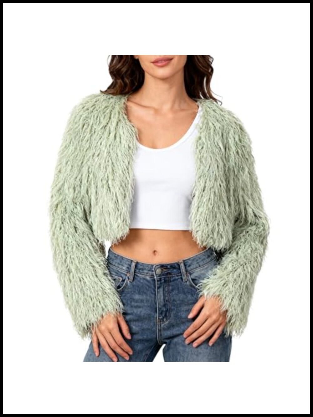 Faux Fur Open Front Crop Coat Long Sleeve Women's Outerwear